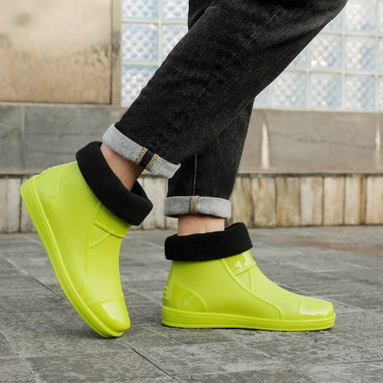 Wholesale Cross-Border Fashion Non-Slip Waterproof Rain Boots Men's Short Rain Boots Plus Velvet Trendy Fishing Kitchen Car Wash Water Shoes Boots