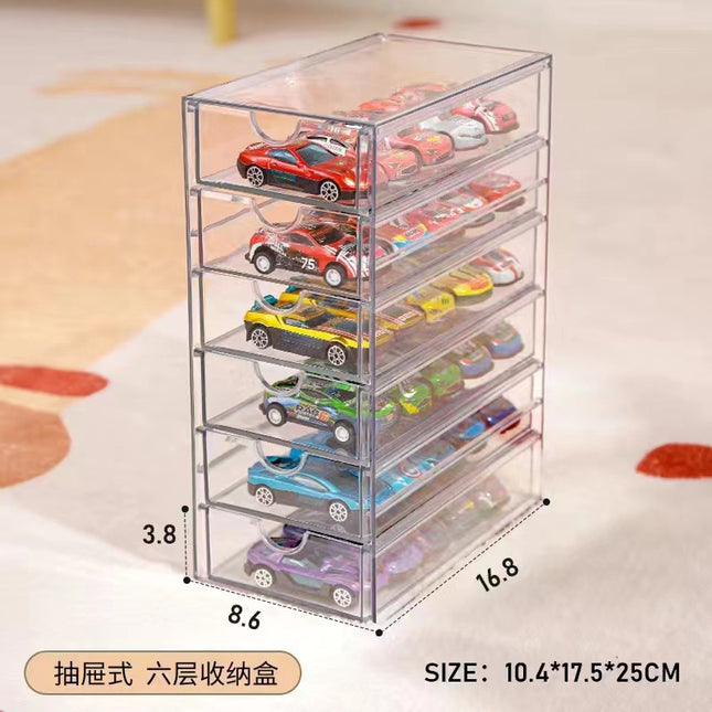 Domeka Transparent Display Stand Drawer Alloy Car Model 1:64 Children's Toy Hot Wheels Storage Box