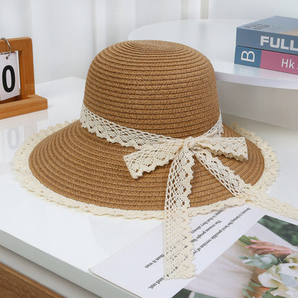 [Great Value] French Style Socialite Flat Top Hat 2025 New Summer Elegant Pearl String Sunshade Woven Straw Hat