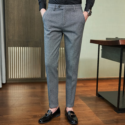 Live broadcast supply autumn and winter new men's casual pants brushed thickened slim fit men's skinny pants commuter work trousers