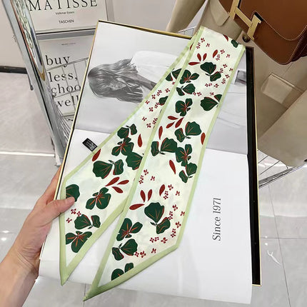 Long Small Silk Scarf Women's Green Style Small Fresh Ribbon Hair Band Tie Hair Binding Bag Decorative Long Professional Scarf