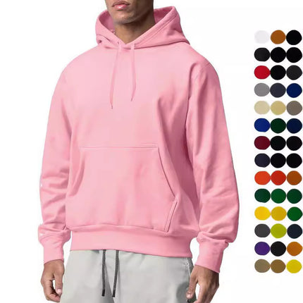 2025 New Cross-Border European and American Men's Sports Pure Color Fleece Sweatshirt Men's Export Wholesale Hoodie