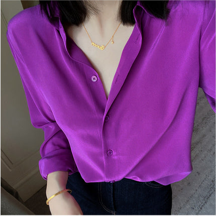 Fashionable New Color Early Autumn Style Apple Green French Elegant Simple Elegant Classic Imitation Imitation Silk Long-Sleeved Lining