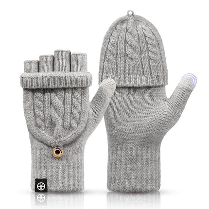 Winter Flip-Up Dual-Use Half-Finger Gloves for Women, Cold-Proof and Warm Student Touch Screen Gloves, Thickeneded and Velvet Fingerless Gloves for Men