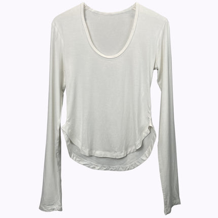 Korean Dongdaemun Autumn and Winter New Arrivals Sexy U-Neck Figure-Flattering Curved Hem Long-Sleeve T-Shirt for Women Korean Style Slimming