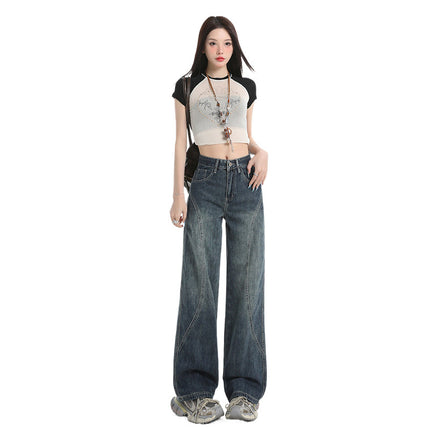Vintage Blue Wide-Leg Jeans for Women 2025 Summer New Design Loose Slimming Versatile Straight-Leg Floor-Length Pants