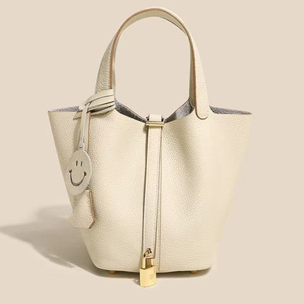Bags for Autumn and Winter 2025, First Layer Cowhide Bucket Bag, Handheld Mommy Bag, Genuine Leather Tote Bag, Large Capacity Women's Bag