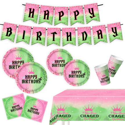 Edge Wipe Pink Green Magic Wicked Witch Theme Holiday Party Decoration Disposable Paper Tray Paper Cup Paper Towel Tablecloth suit