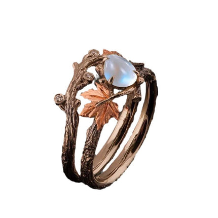 European and American Cross-Border Fashion Design Ins Style Retro Ancient Golden Branches Maple Leaf Ring Women's Niche High-End Index Finger Ring