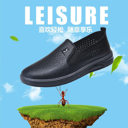 Summer Men's Business Casual Slip-On Shoes with Holes, Hollow Mesh Work Sandals, Men's Work Hole Mesh Sandals