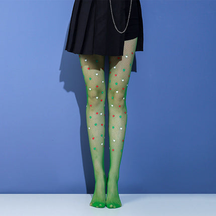 Fishnet Stockings Cute Heart Printed Green Slimming Legs Women's Pantyhose Leggings White Silk Stockings Pantyhose