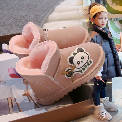 2025 New Korean Style Children's Snow Boots, Cute Cartoon Leather Surface, Warm Cotton Boots, Short Boots, Padded and Thickened Children's Shoes
