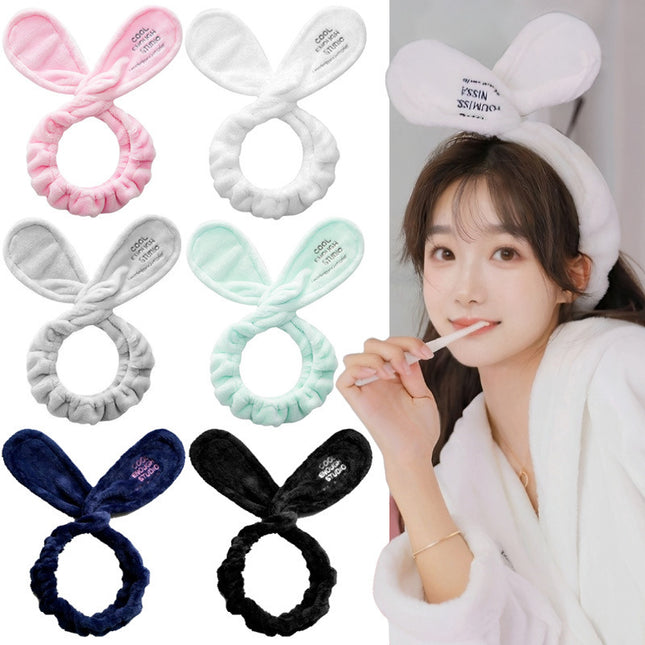 Korean Cute Rabbit Ears Makeup Beauty Quick-Release Headband Adjustable Wire Knotted Cross Face Wash Headband Headband