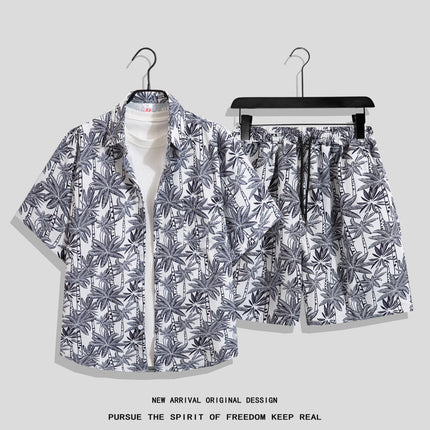 Men's Ins Summer Loose Short-Sleeved Shorts Suit Trendy and Handsome Beach Floral Couple Clothes Hawaiian Style Shirt