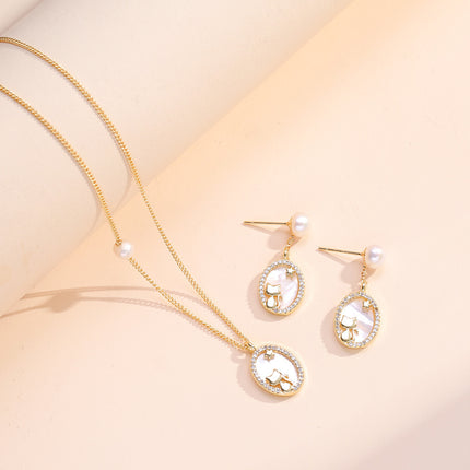 Necklace for Women Korean Style Freshwater Pearl S925 Silver Needle Earrings Mother-Of-Pearl Gold Kitten Fashion Niche Ins Style Necklace