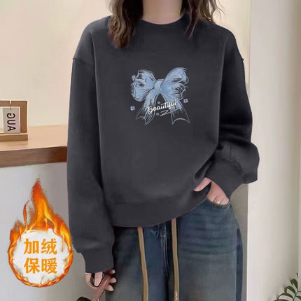 wine red New Year Sweat Women's 2025 New Autumn and Winter All-match Loose High-end fleece-lined Long-sleeved Spring Thin Top