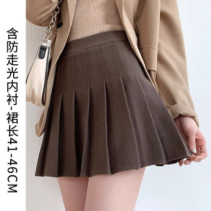 Dark Gray Woolen Pleated Skirt Short Skirt for Women Autumn and Winter 2026 New High-Waisted Slimming Look Preppy Jk Half-Length A-Line Skirt
