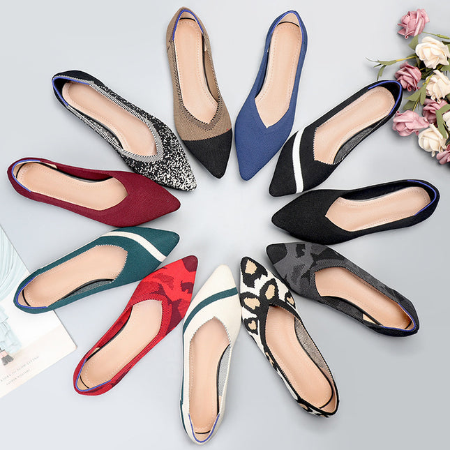 Egg roll European and American princess shoes spring and autumn fly woven shoes 40 beans 41 flat 43 plus size women's shoes soft bottom knitted pointed