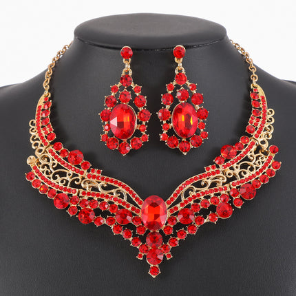 European and American Export Jewelry Bridal Jewelry Accessories Necklace Earrings Set Live Performance Crystal V-Shaped Clavicle Chain for Women