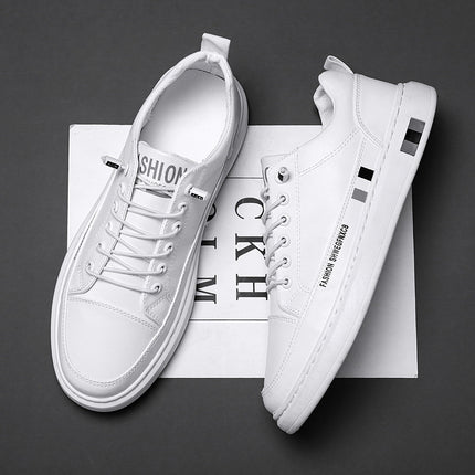 2025 New Korean Style Trendy Casual Men's Trendy Shoes White Shoes Leather Panel Shoes Spring Live Breathable White Shoes for Men