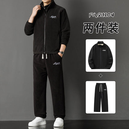 Winter Warm Three-Piece Lamb Velvet Men's Sports suit Casual Sweatshirt Vest Pants Double-Sided fleece-lined Thickened