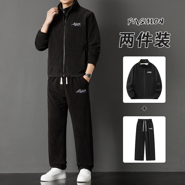 Winter Warm Three-Piece Lamb Velvet Men's Sports suit Casual Sweatshirt Vest Pants Double-Sided fleece-lined Thickened