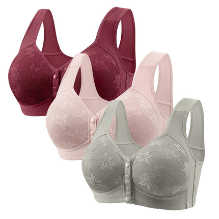 Large Cup 288【3-Piece Set】Cross-Border Front-Clasp Bra, Large Size, Vest-Style, Push-Up, Wireless, Thin Style