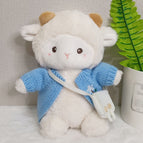 Blue cardigan sweater + white bag / About 23cm