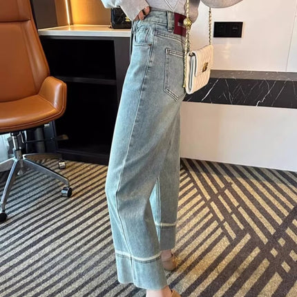 Light Color Straight Jeans Women's Spring and Summer Thin New Pear-Shaped Figure Niche High Waist Slimming Wide Leg Pants