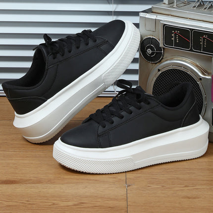 Trendy Casual Sports White Shoes Fashionable All-Match Couple's Trendy Shoes Platform-Sole Wear-Resistant Bread Shoes Lace-Up Comfortable School Shoes