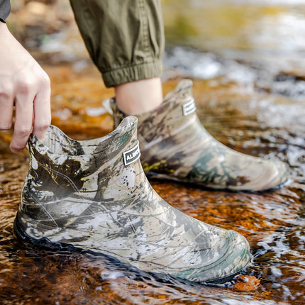 Cross-border short tube waterproof men's rubber shoes fashion camouflage army green rain boots outdoor mountain rain boots 39-48 plus size men's shoes