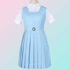 Water color (dress) + women's white round neck short-sleeved shirt + belt / XS