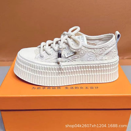 Women's Thin White Sneakers 2026 Spring New Lace Mesh Breathable Thick-Soled Height-Increasing Casual Sports Shoes for Women