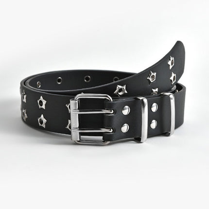 2025 Korean Style Hollow Out Punk Casual Belt Women's Fashion Star Air Eye Decorative Double Row Belt Women's in stock