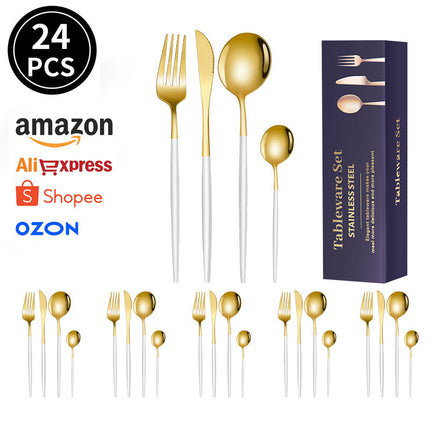 spoon Jieyang factory wholesale cross-border stainless steel tableware suit 24-piece set household knife, fork and spoon daily necessities