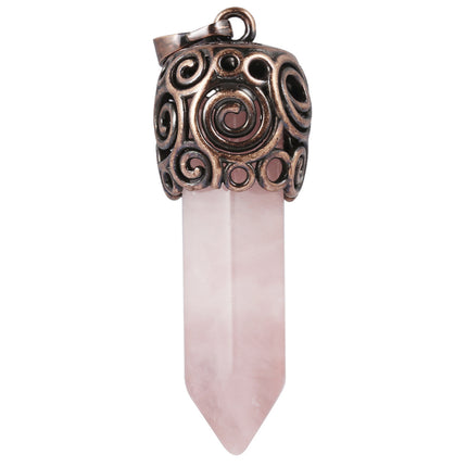 Natural Crystal Single-pointed Hexagonal Column Alloy Spiral Pattern Top Pendant European and American Style Creative Hexagonal Column Crystal Pendant