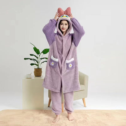 Autumn and winter coral fleece parent-child big strawberry nightgown thickened high quality couples home clothing Donald duck a generation of hair