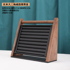 Solid wood triangle ring black leather (walnut color)