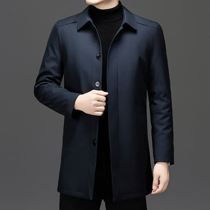 2025 Winter Jacket with Removable Liner, Windbreaker for Men, Business Casual, Turn-Down Collar, Middle-Aged Dad Style, High-End Cotton Coat