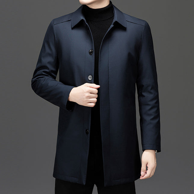 2025 Winter Jacket with Removable Liner, Windbreaker for Men, Business Casual, Turn-Down Collar, Middle-Aged Dad Style, High-End Cotton Coat