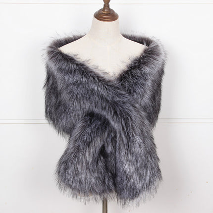 Imitation Fur Extended Bridal Wedding Dress Large Shawl Fur Collar Scarf Fox Fur Fake Collar Winter White Women