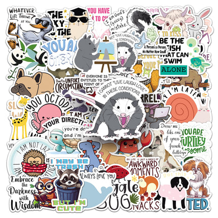 50 cartoon animal quotation stickers text creative graffiti notebook mobile phone book goo card suit stickers