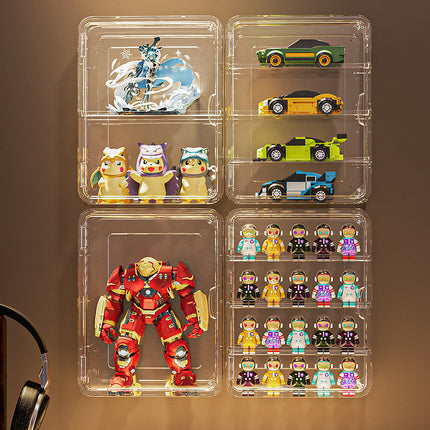 Nail-free Wall-mounted HD Full Transparent Hand-held Storage Box Desktop Layered Blind Box Toy Dust-proof Display Fixing Box