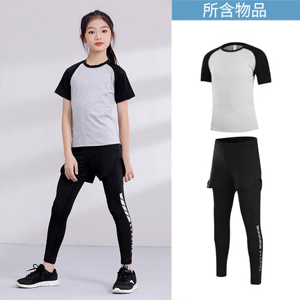 Children's Running Clothing Sports Suit Tights Girls Yoga Training Basketball Quick-Drying Clothing Elastic Sweat-Absorbent Fitness Clothing