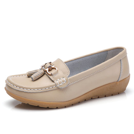 Summer Hollow New Leather Shoes for Middle-Aged and Elderly Mothers, Women's Single Shoes, Bean Shoes, Women's Soft-Soled Wedge-Heeled Clogs, Women's Shoes