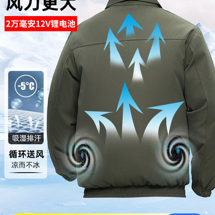 Summer Cooling Camouflage Military Green Air-Conditioned Clothing Long-Sleeved Men's Clothing with Fan Work Clothes Men's Summer Short Cooling Construction Site