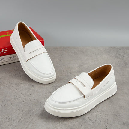 Japanese-Style First Layer Cowhide White Shoes for Men, Soft Sole Soft Panel Shoes, New Casual Shoes, Thick-Soled Loafers for Men, Slip-On Shoes