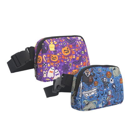 Cross-Border Printed Nylon Waist Bag Outdoor Sports Phone Storage Bag Unisex Crossbody Casual Trendy Bag Fashionable Purple