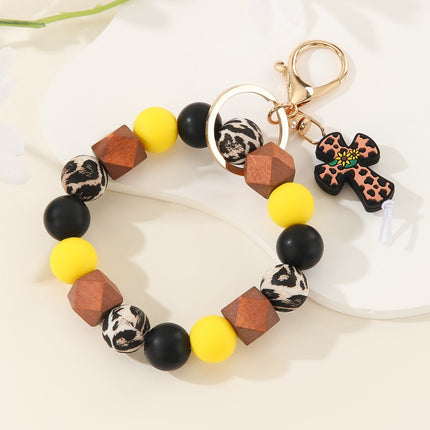 2025 Amazon New Printed Silicone Bead Bracelet Leopard Print Teacher's Day Bead Bracelet Pu Tassel Keychain