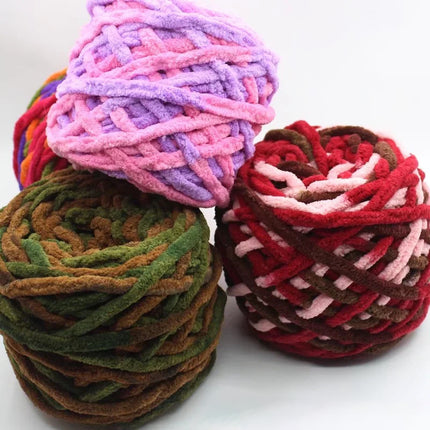 Factory wholesale 100g thick ice strip wool single-strand woven wool ball hook crochet slippers thread self-woven wool ball